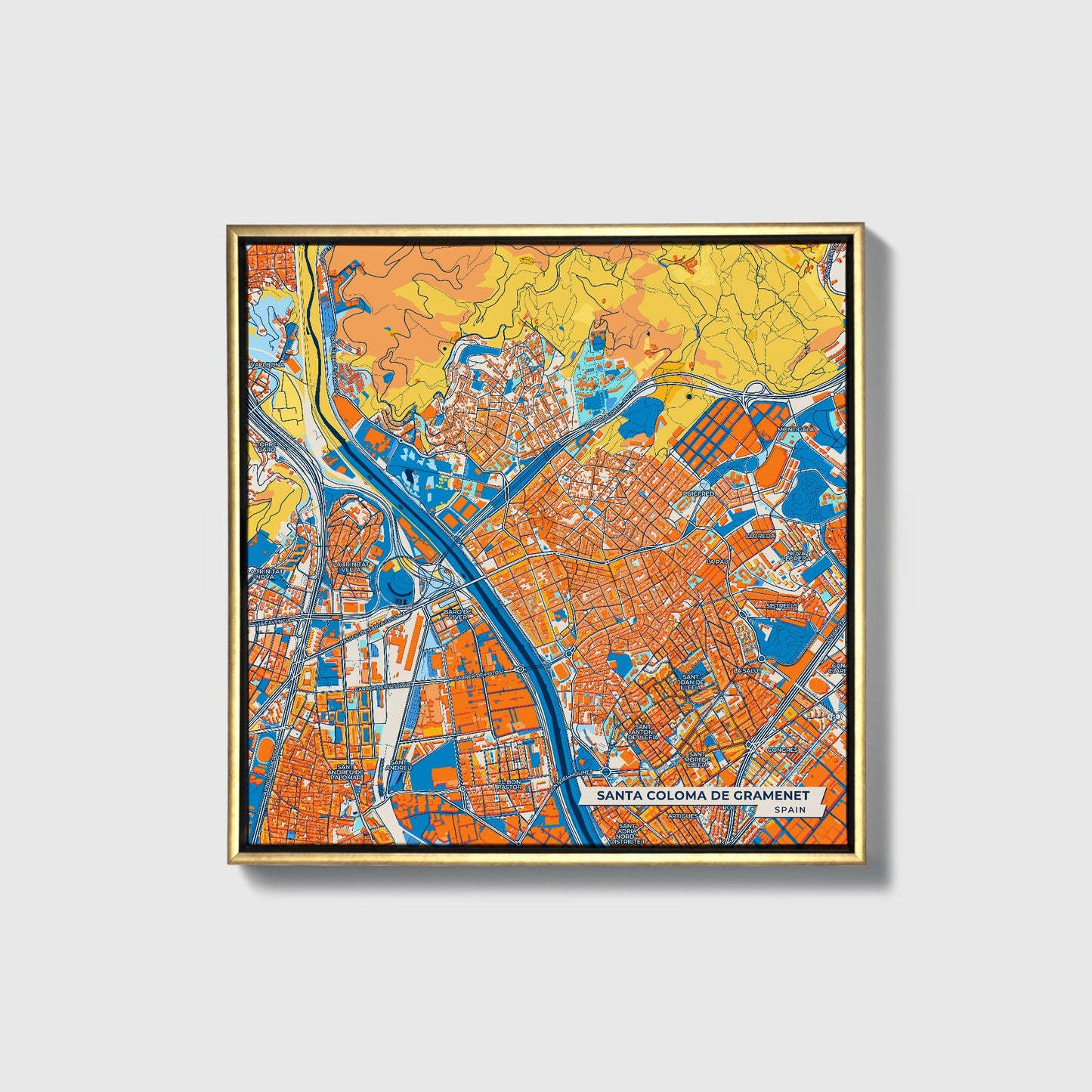 Santa Coloma De Gramenet Spain Colorful City Map Canvas Print • Gold Framed