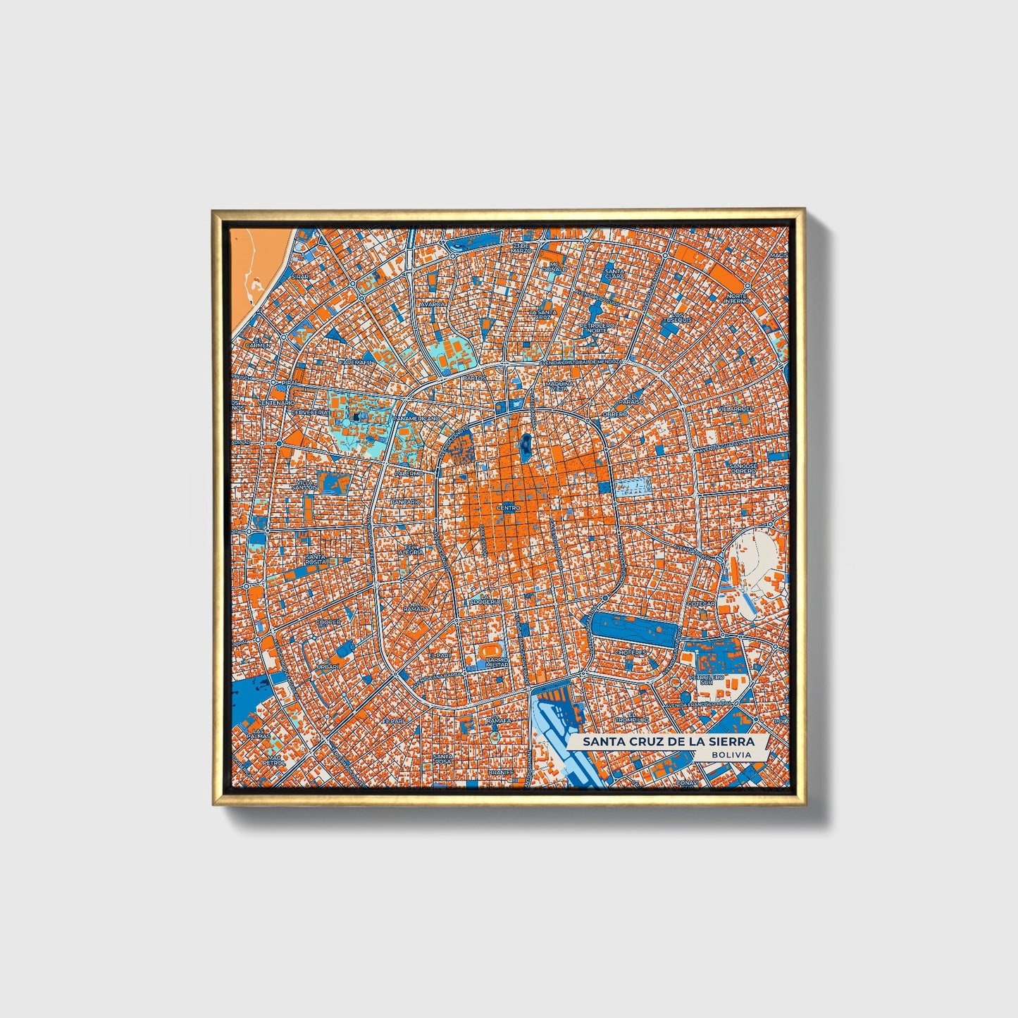 Santa Cruz De La Sierra Bolivia Colorful City Map Canvas Print • Gold Framed