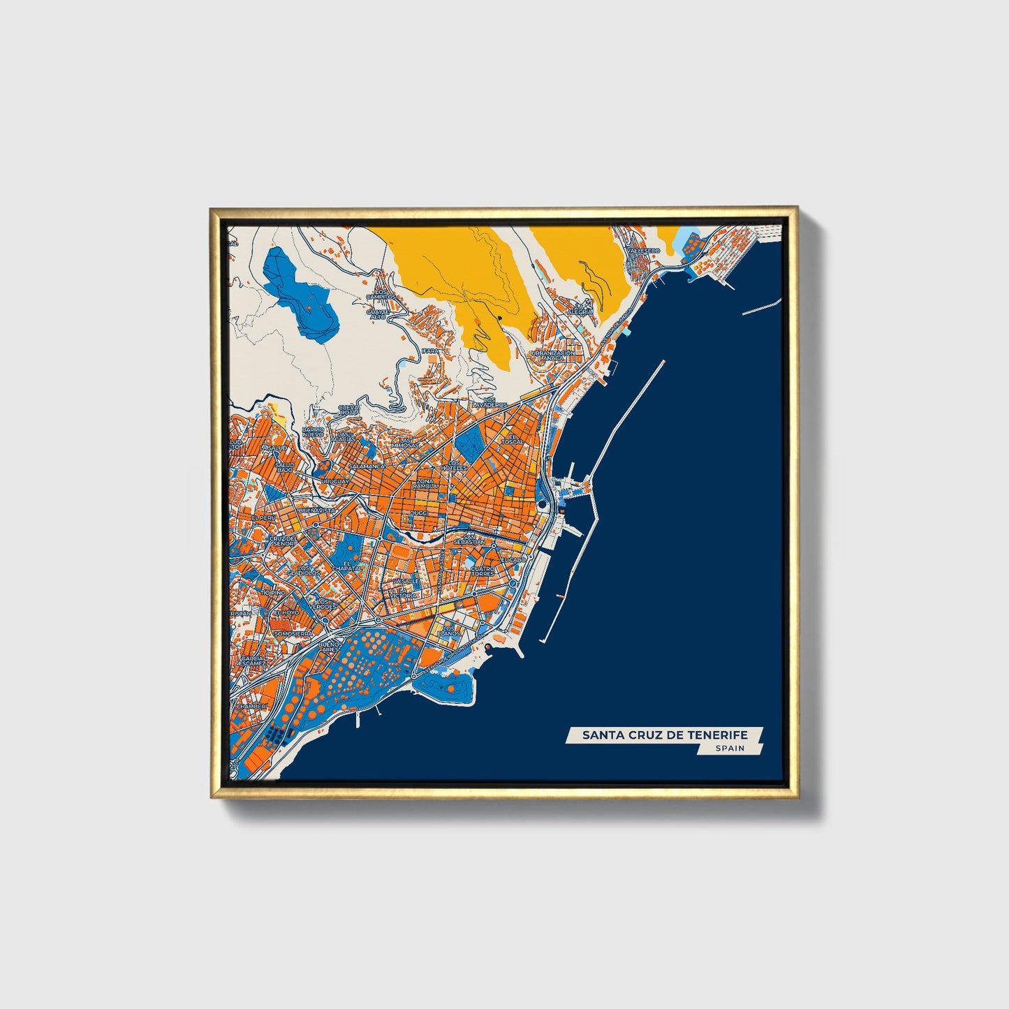 Santa Cruz De Tenerife Spain Colorful City Map Canvas Print • Gold Framed
