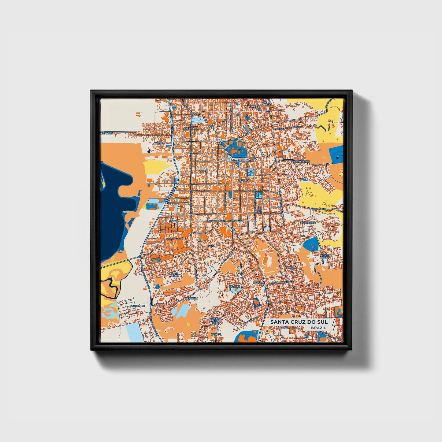 Santa Cruz Do Sul Brazil Colorful City Map Canvas Print • Black Framed