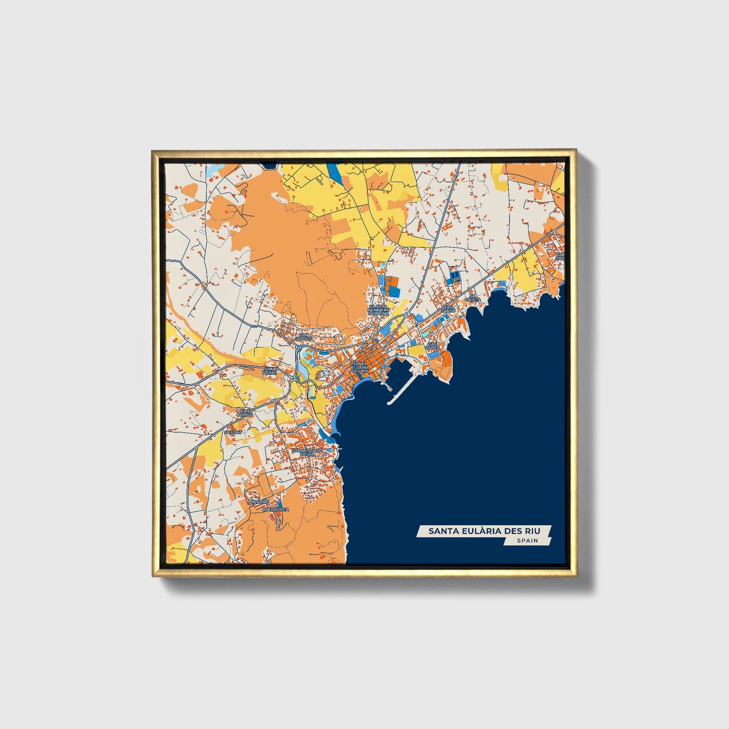Santa Eulària Des Riu Spain Colorful City Map Canvas Print • Gold Framed