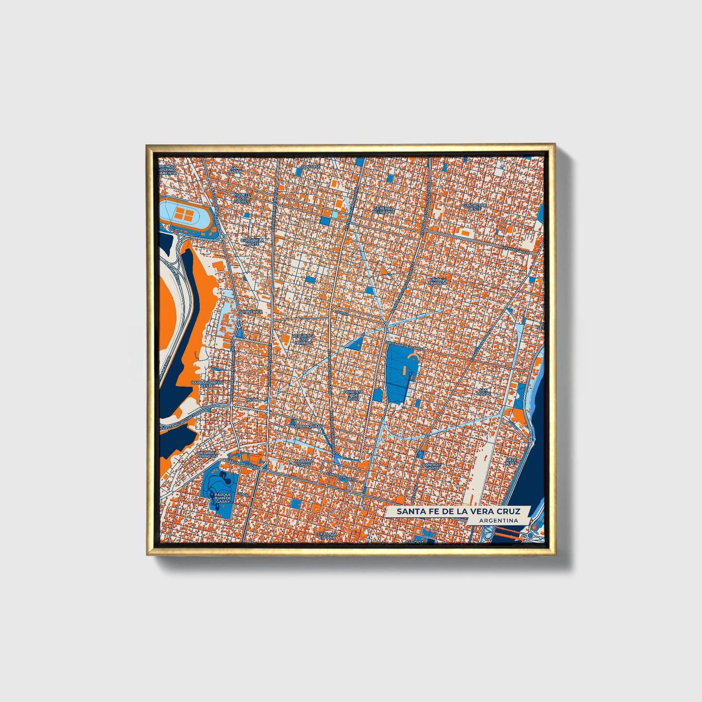 Santa Fe De La Vera Cruz Argentina Colorful City Map Canvas Print • Gold Framed