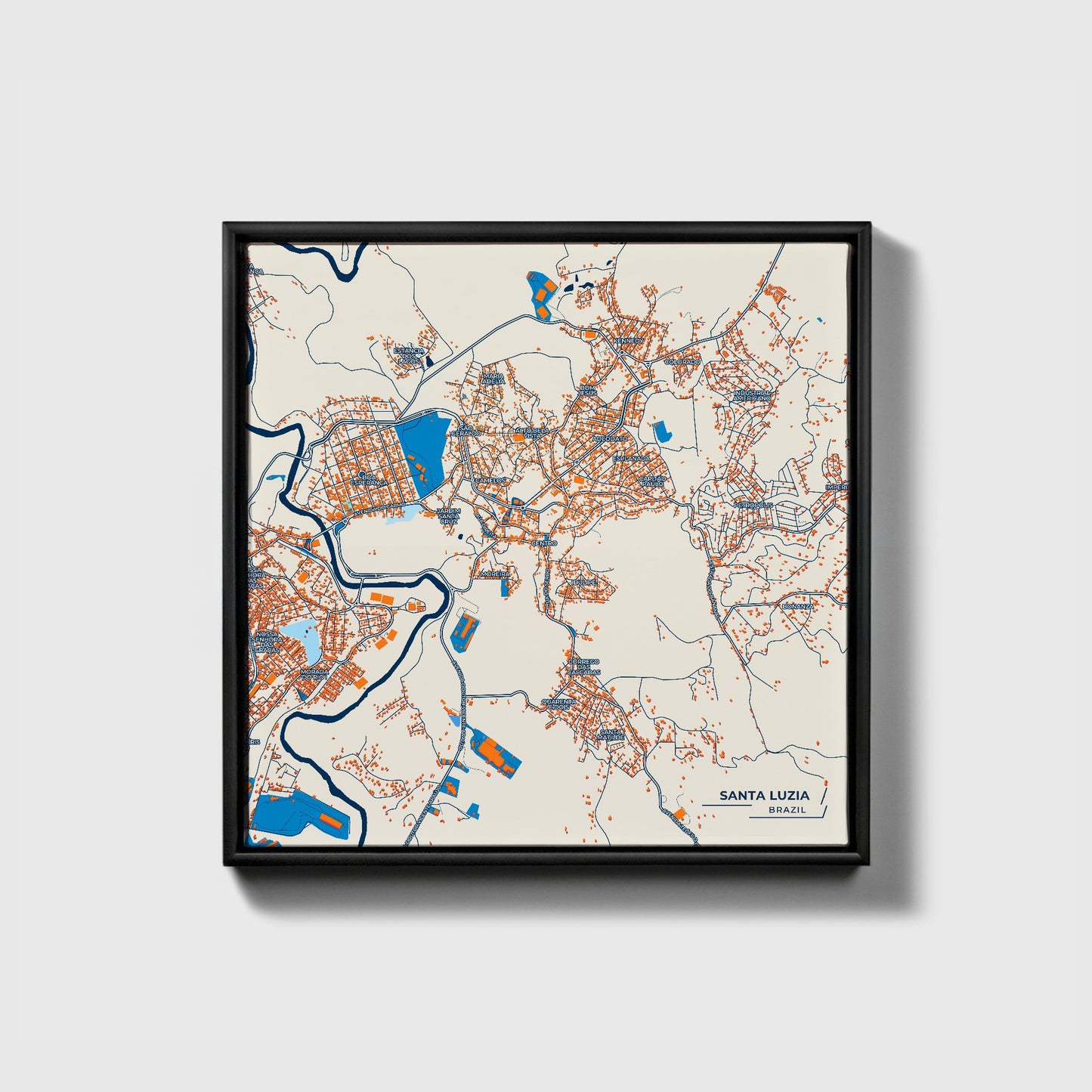 Santa Luzia Brazil Colorful City Map Canvas Print • Black Framed