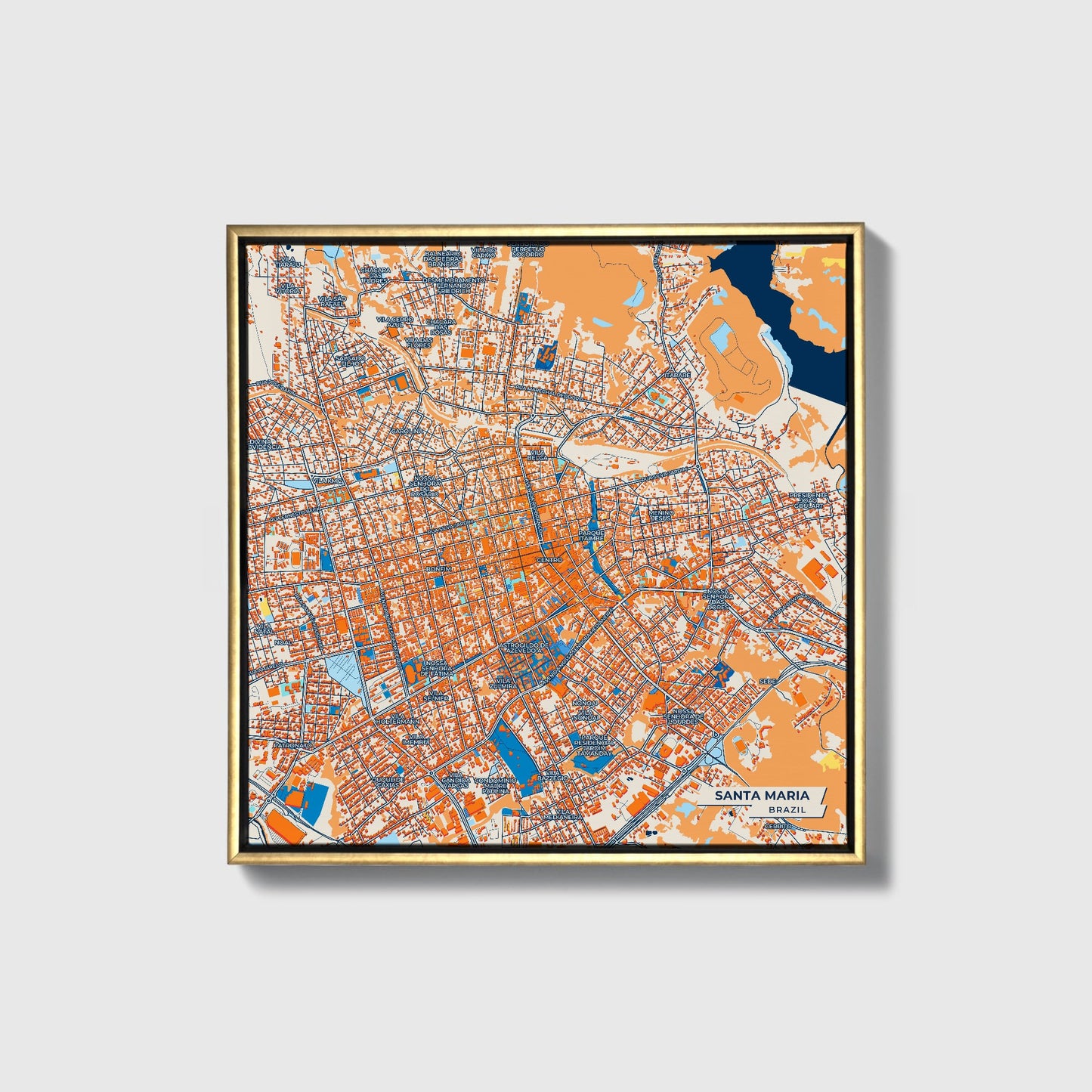 Santa Maria Brazil Colorful City Map Canvas Print • Gold Framed