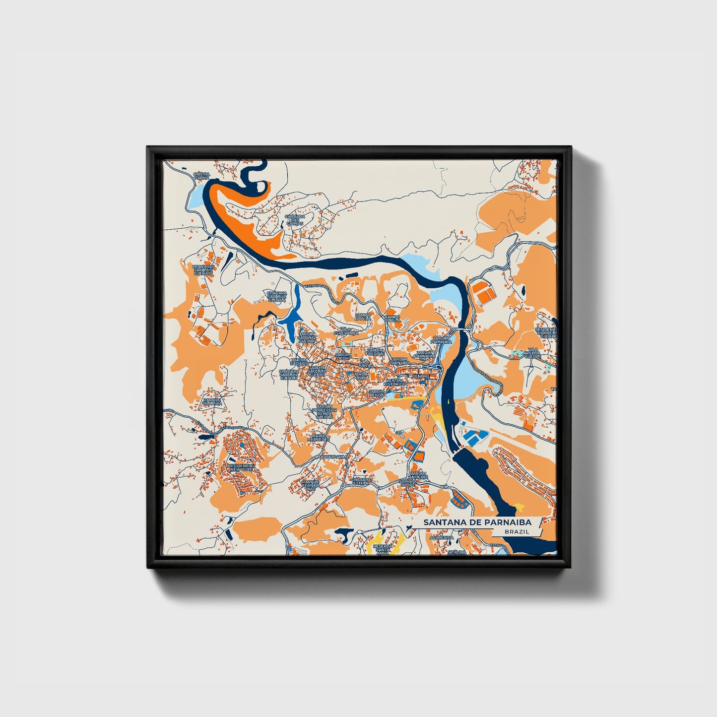 Santana De Parnaiba Brazil Colorful City Map Canvas Print • Black Framed