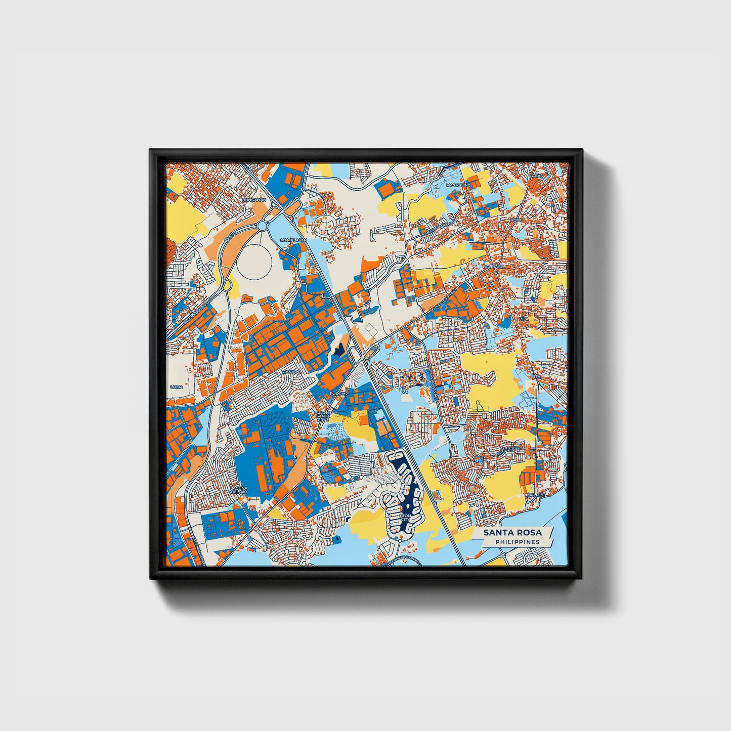 Santa Rosa Philippines Colorful City Map Canvas Print • Black Framed