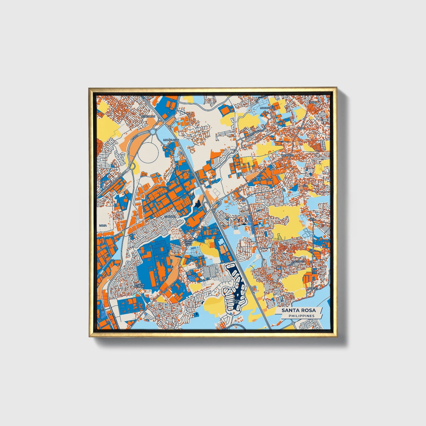 Santa Rosa Philippines Colorful City Map Canvas Print • Gold Framed
