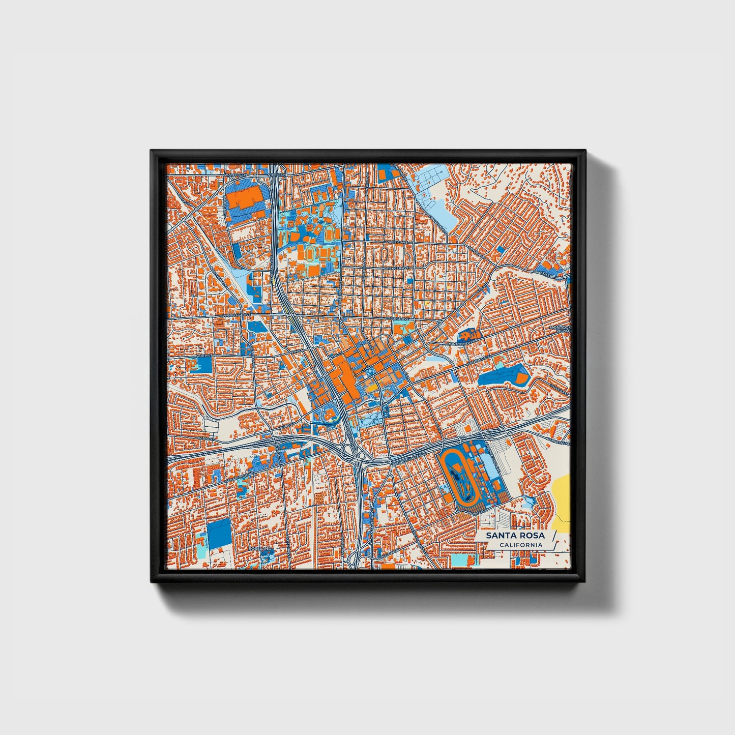 Santa Rosa California Colorful City Map Canvas Print • Black Framed