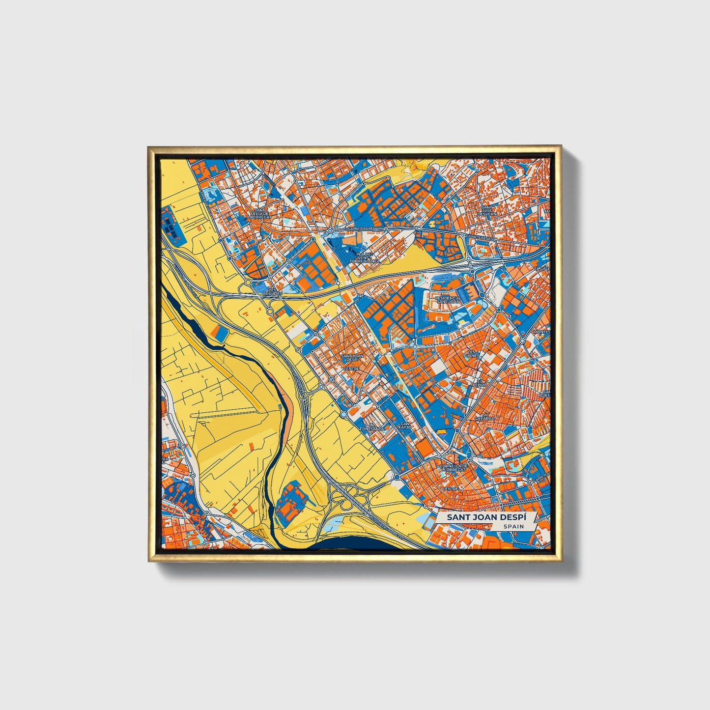 Sant Joan Despí Spain Colorful City Map Canvas Print • Gold Framed