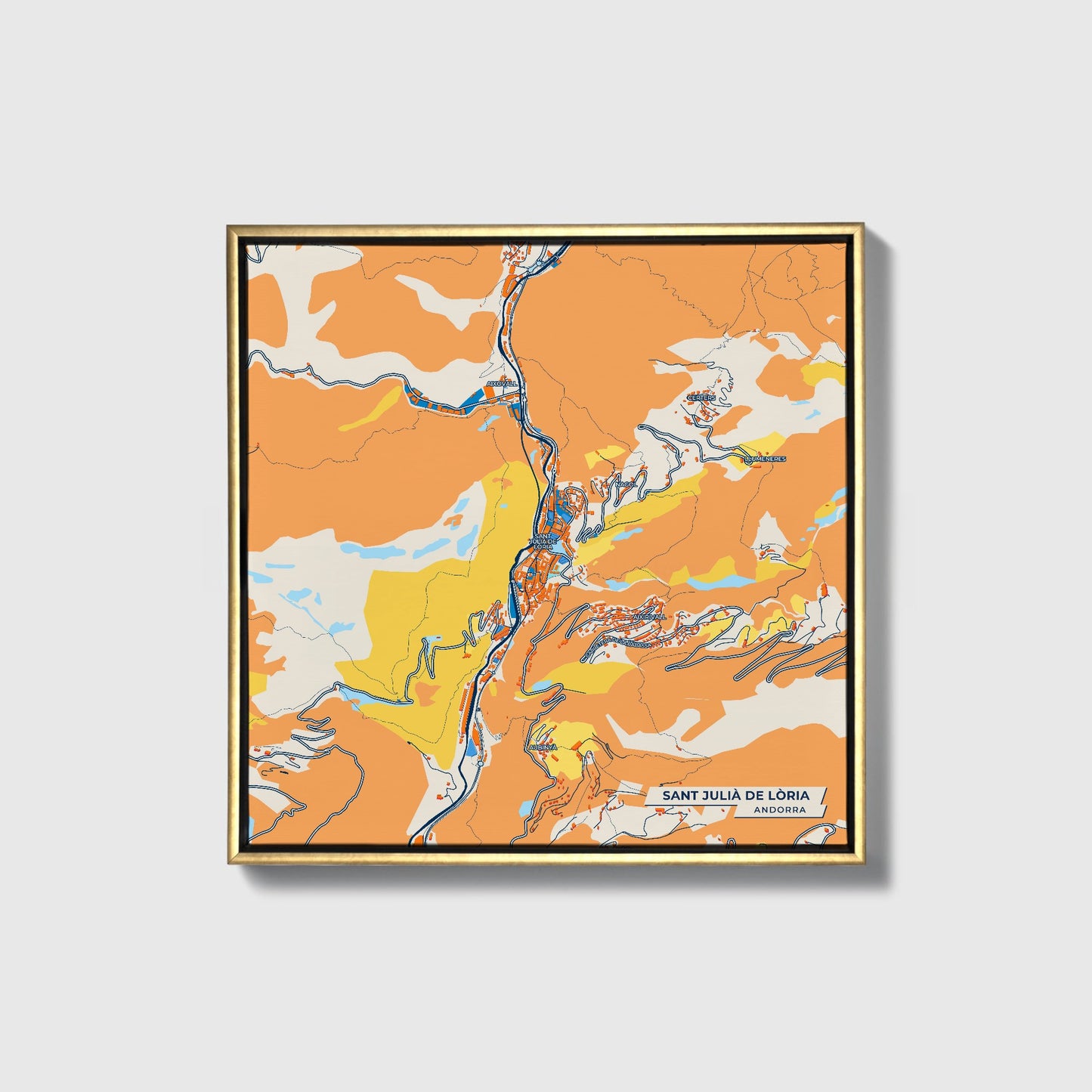 Sant Julià De Lòria Andorra Colorful City Map Canvas Print • Gold Framed