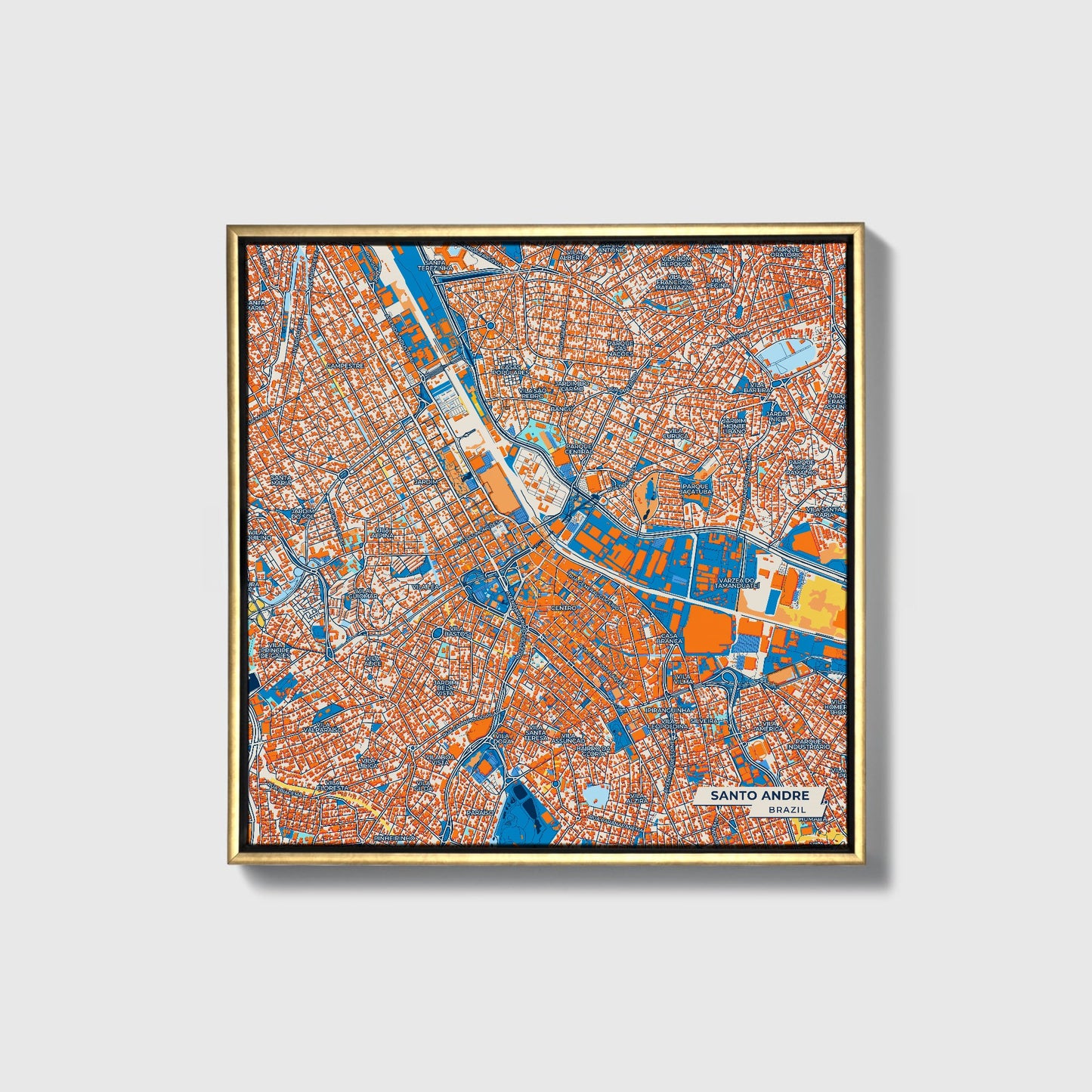 Santo Andre Brazil Colorful City Map Canvas Print • Gold Framed