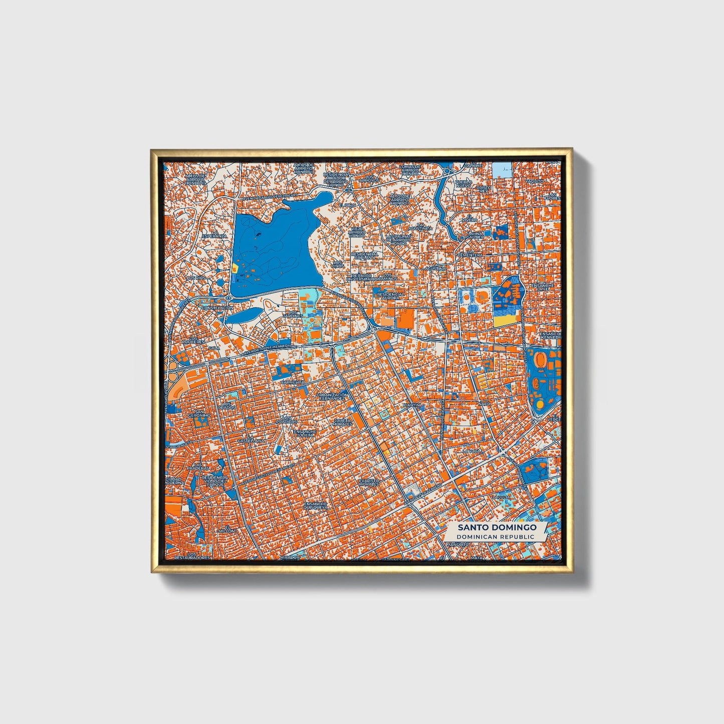 Santo Domingo Dominican Republic Colorful City Map Canvas Print • Gold Framed