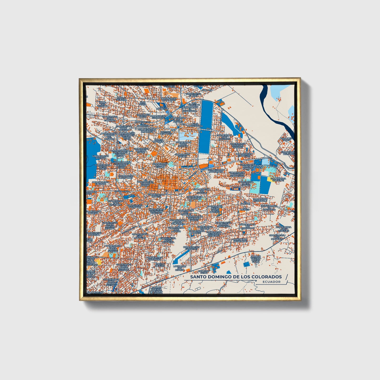 Santo Domingo De Los Colorados Ecuador Colorful City Map Canvas Print • Gold Framed