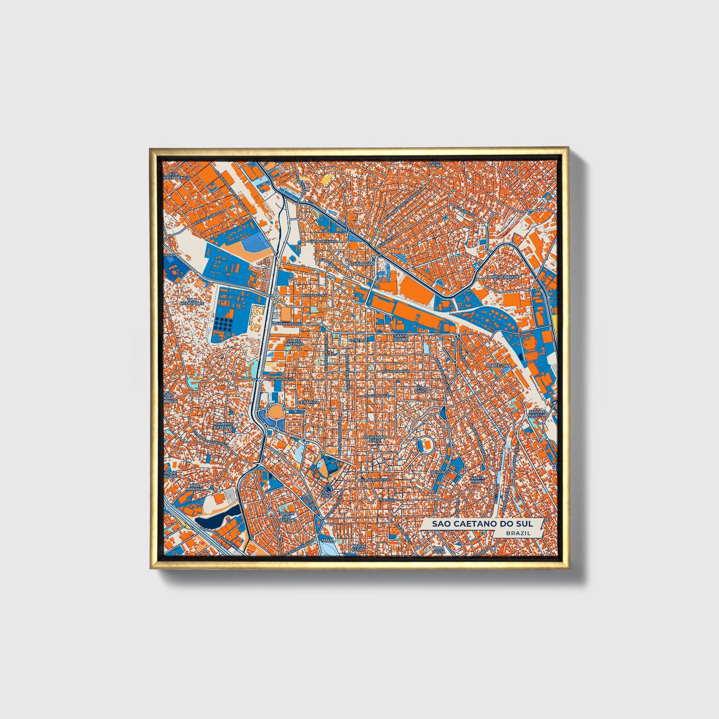 Sao Caetano Do Sul Brazil Colorful City Map Canvas Print • Gold Framed