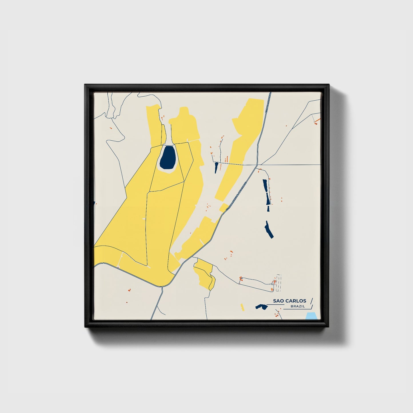 Sao Carlos Brazil Colorful City Map Canvas Print • Black Framed