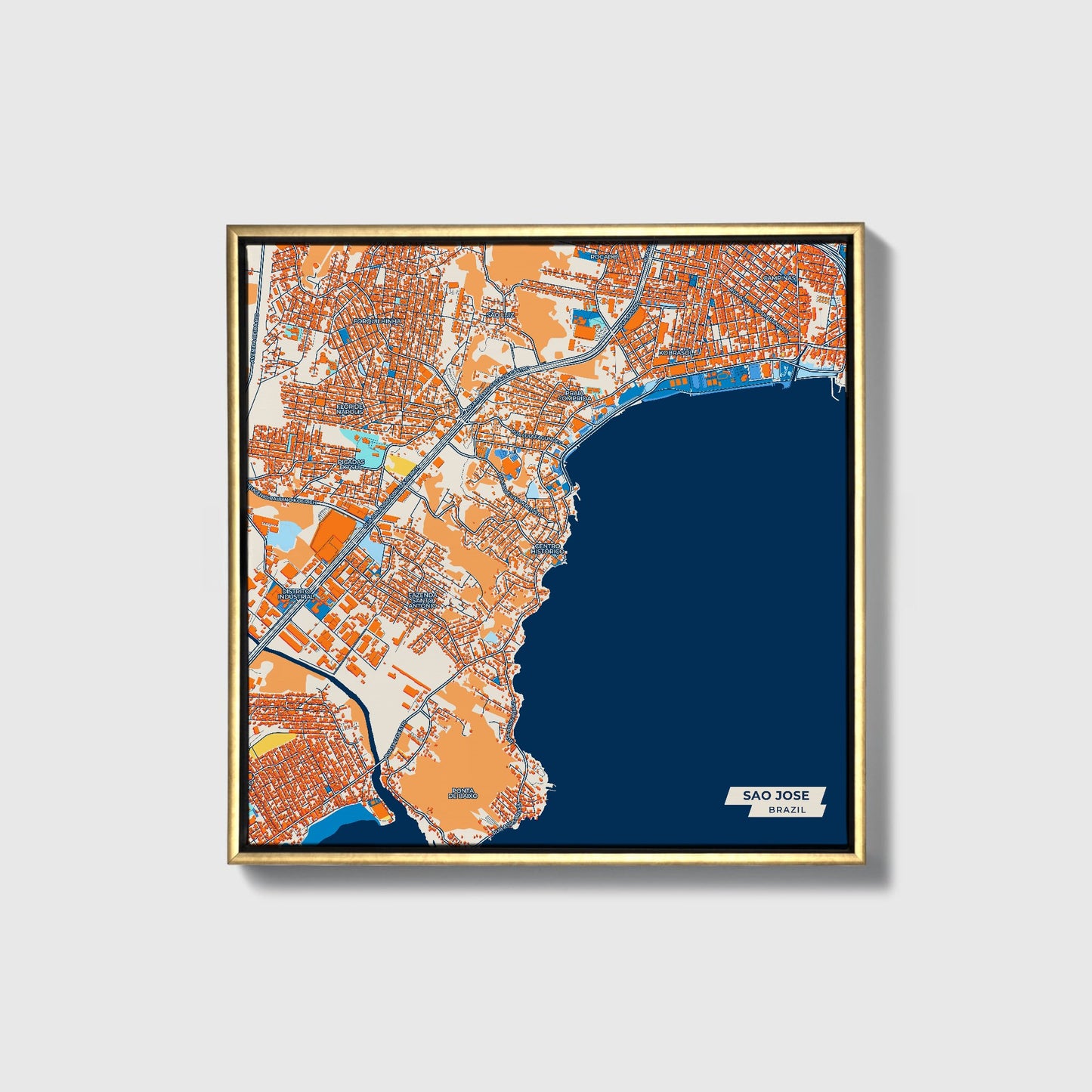 Sao Jose Brazil Colorful City Map Canvas Print • Gold Framed