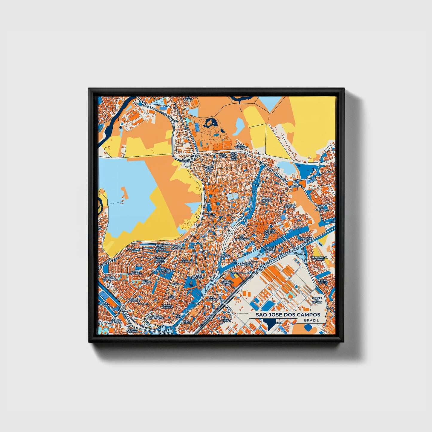 Sao Jose Dos Campos Brazil Colorful City Map Canvas Print • Black Framed