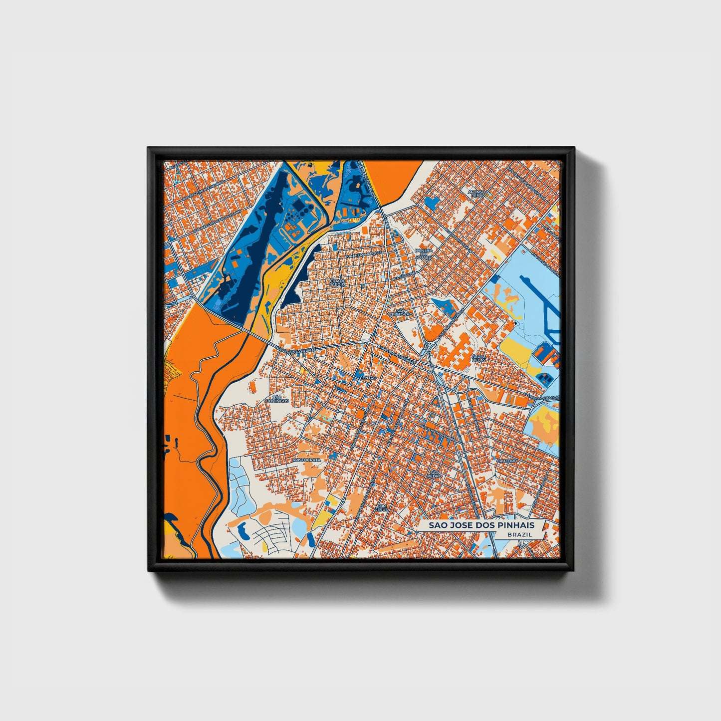 Sao Jose Dos Pinhais Brazil Colorful City Map Canvas Print • Black Framed