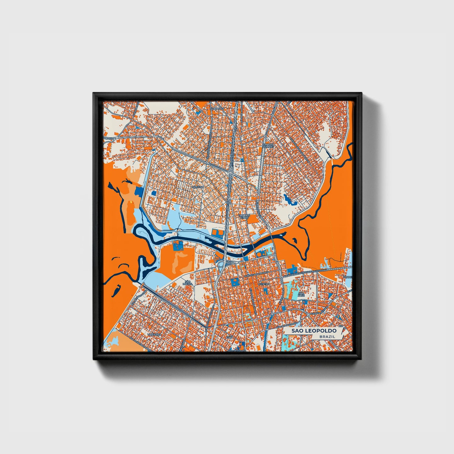 Sao Leopoldo Brazil Colorful City Map Canvas Print • Black Framed
