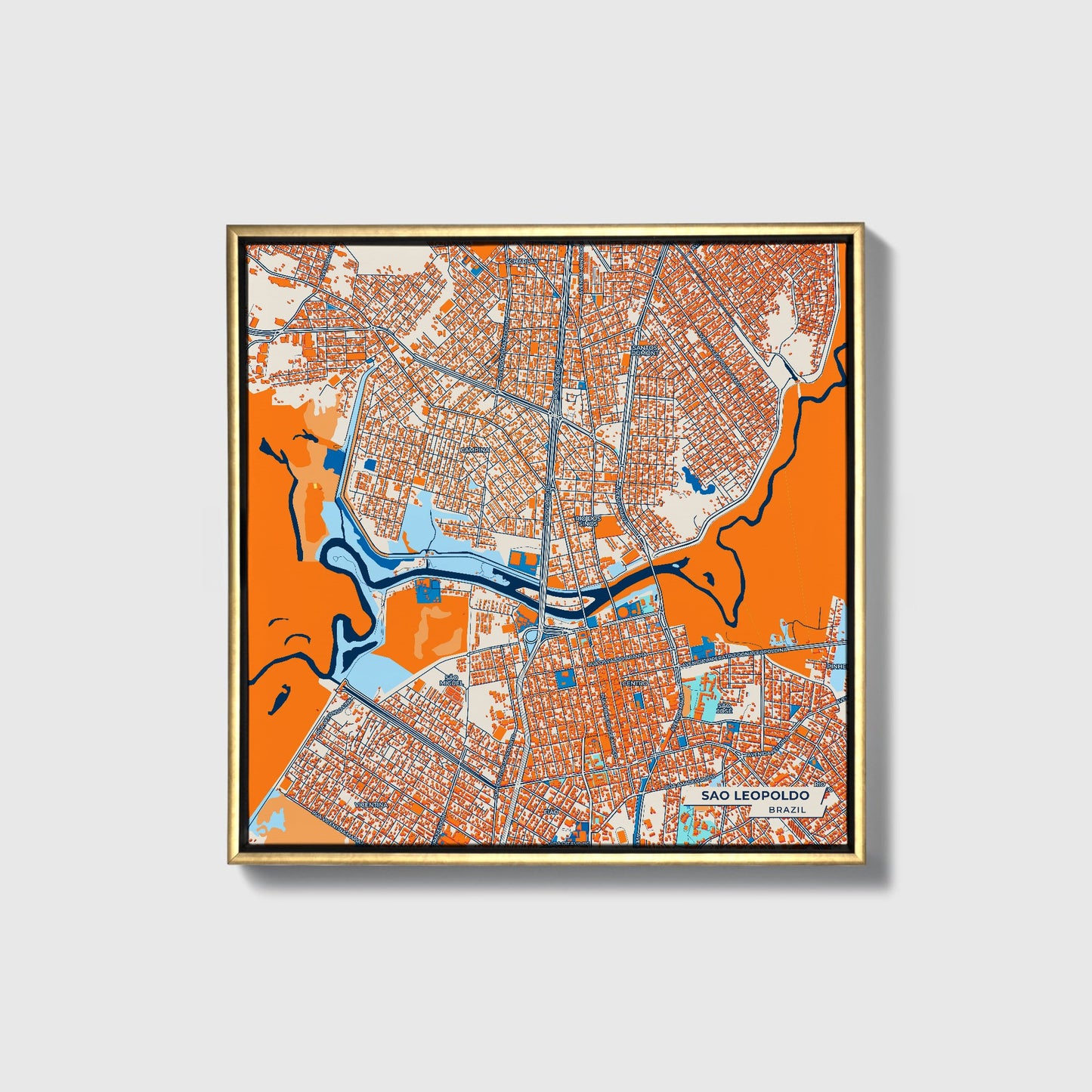 Sao Leopoldo Brazil Colorful City Map Canvas Print • Gold Framed