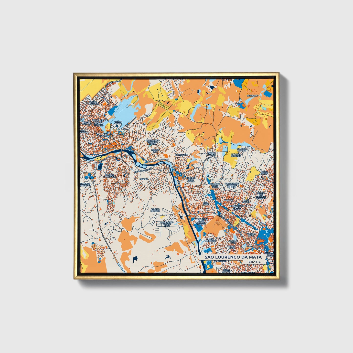 Sao Lourenco Da Mata Brazil Colorful City Map Canvas Print • Gold Framed