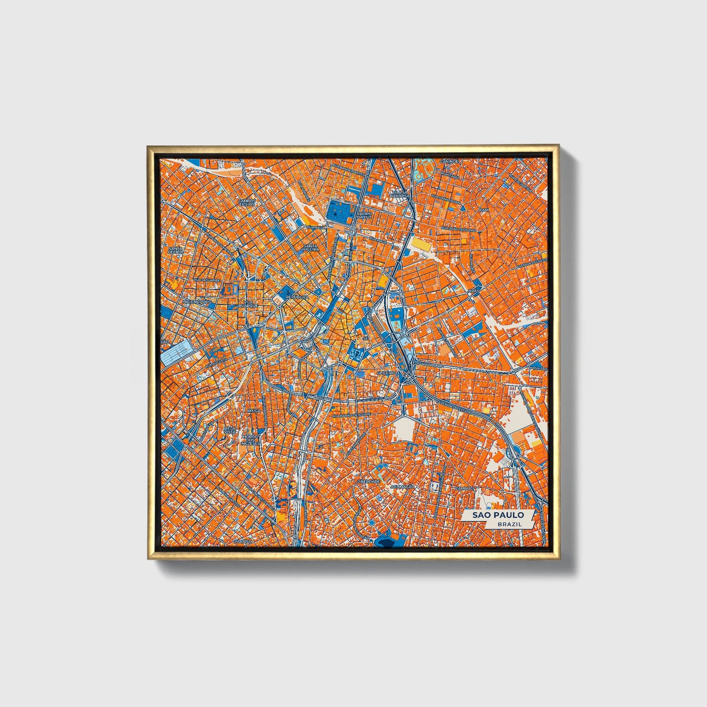 Sao Paulo Brazil Colorful City Map Canvas Print • Gold Framed