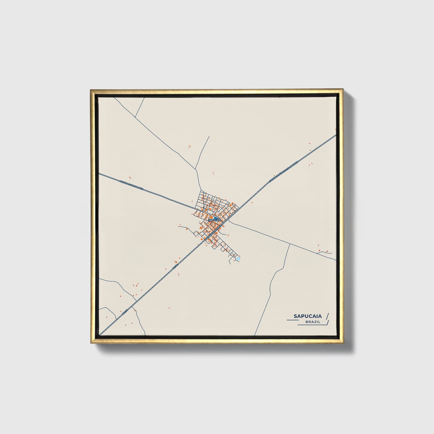 Sapucaia Brazil Colorful City Map Canvas Print • Gold Framed