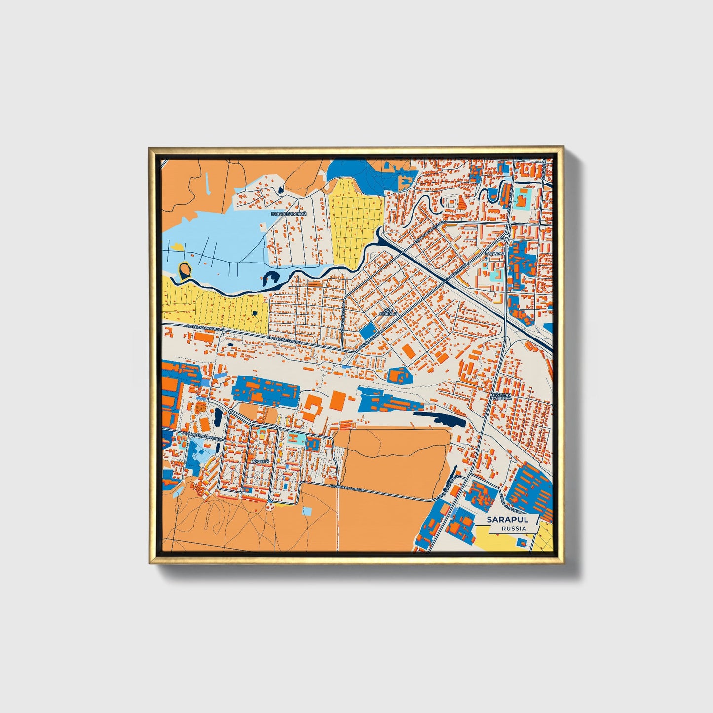 Сарапул Russia Colorful City Map Canvas Print • Gold Framed