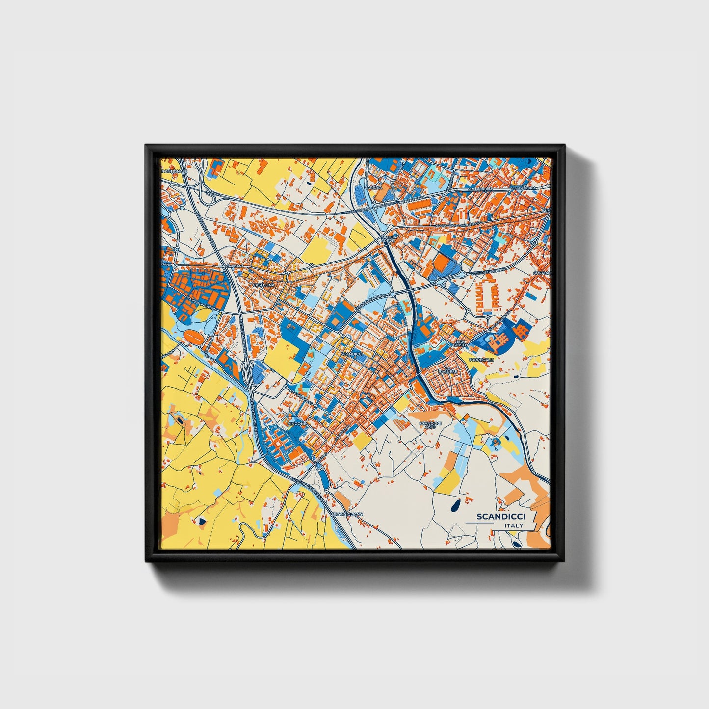 Scandicci Italy Colorful City Map Canvas Print • Black Framed