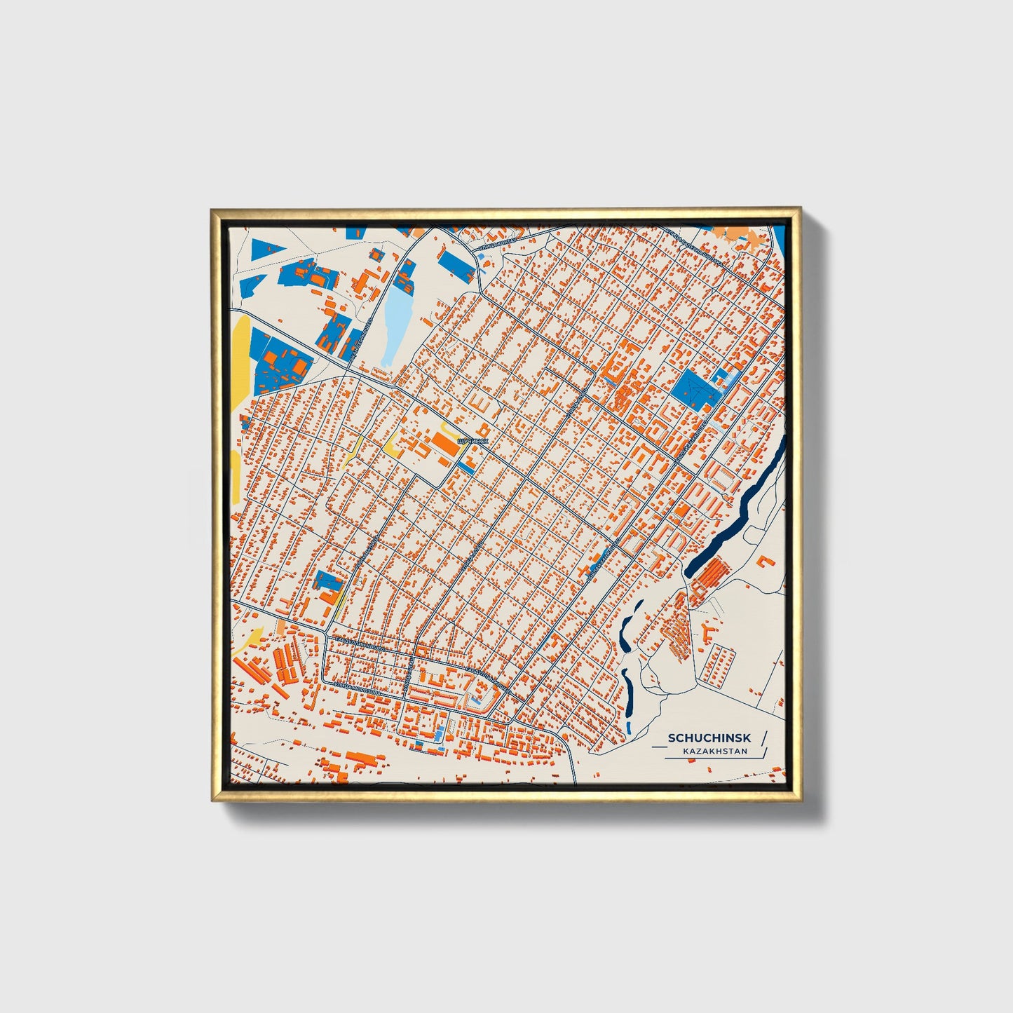 Schuchinsk Kazakhstan Colorful City Map Canvas Print • Gold Framed