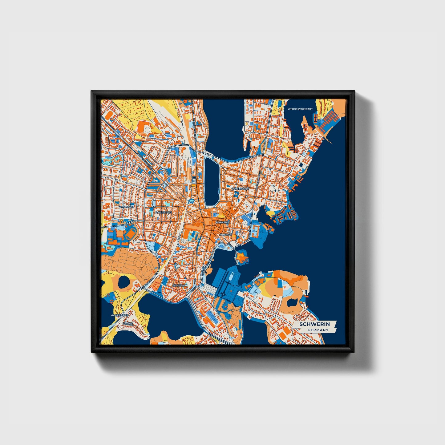 Schwerin Germany Colorful City Map Canvas Print • Black Framed
