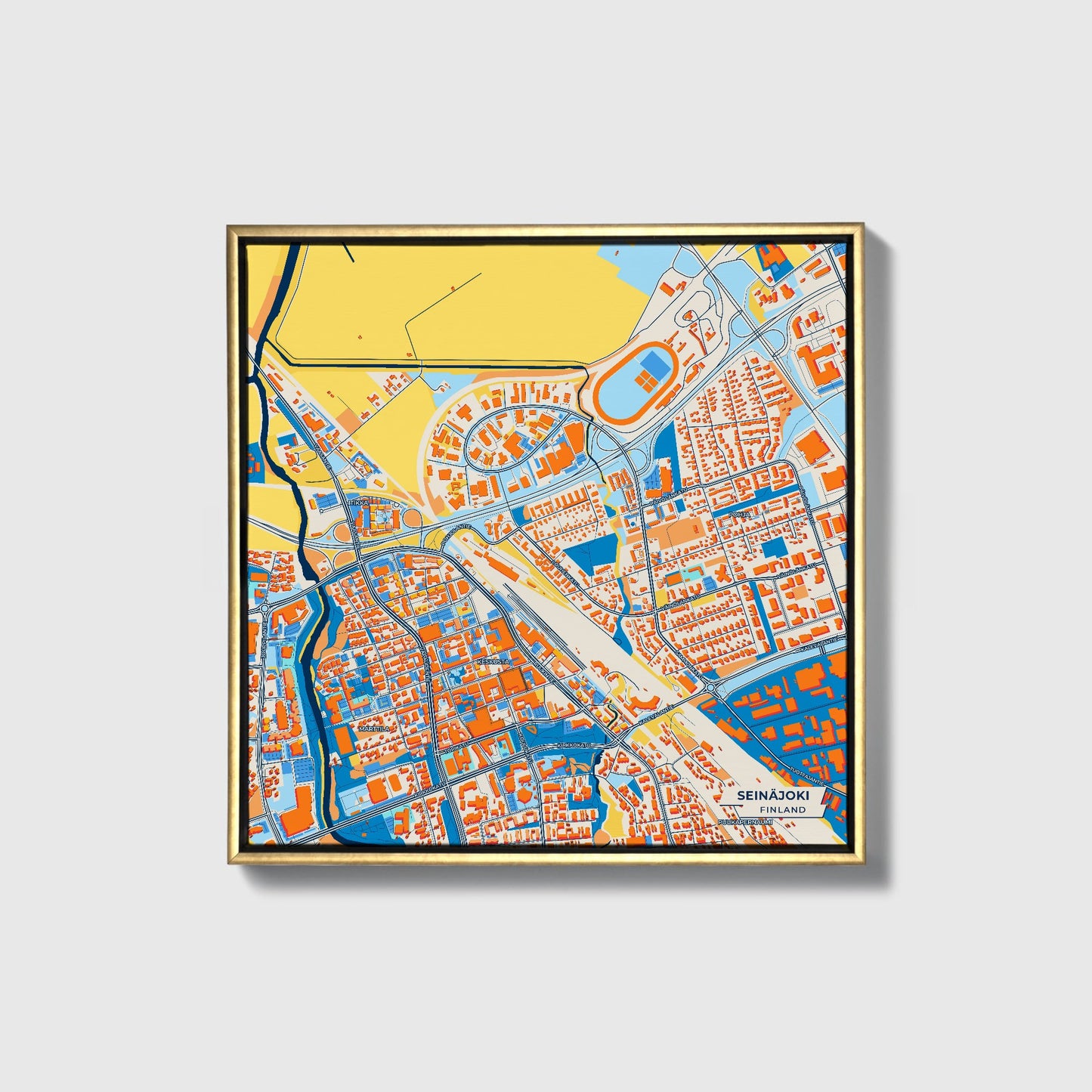 Seinäjoki Finland Colorful City Map Canvas Print • Gold Framed