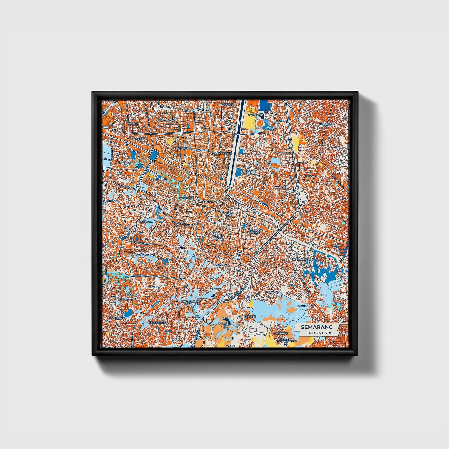 Semarang Indonesia Colorful City Map Canvas Print • Black Framed