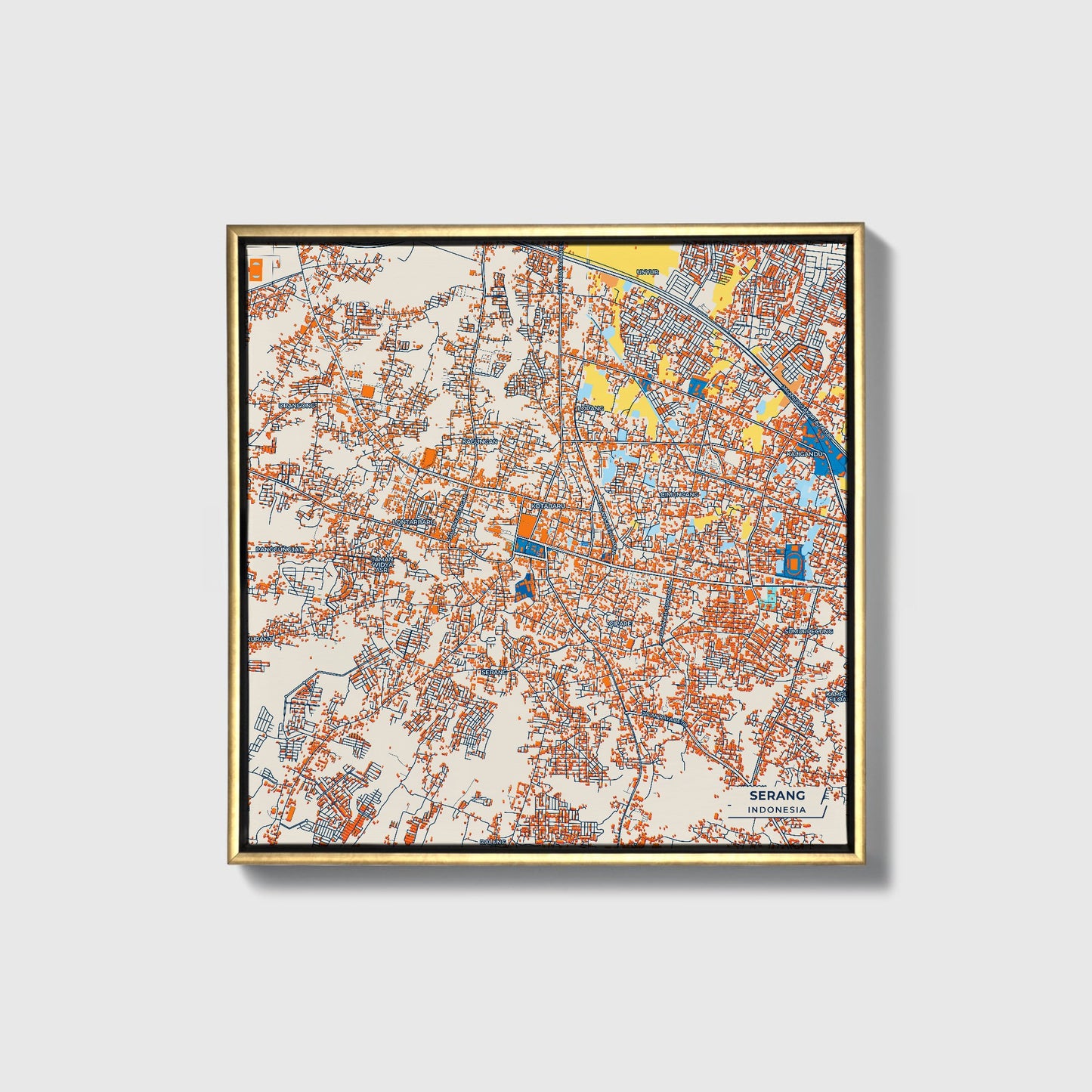 Serang Indonesia Colorful City Map Canvas Print • Gold Framed