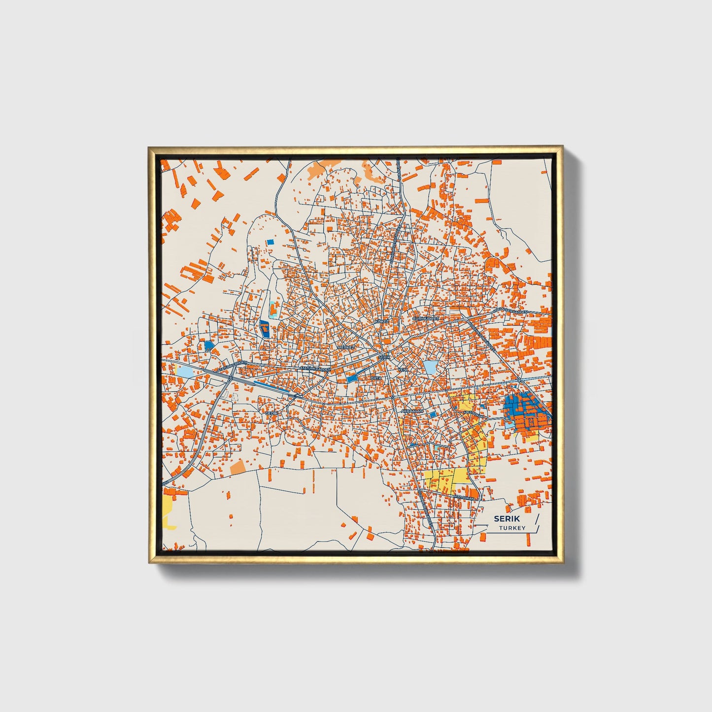 Seri̇k Turkey Colorful City Map Canvas Print • Gold Framed