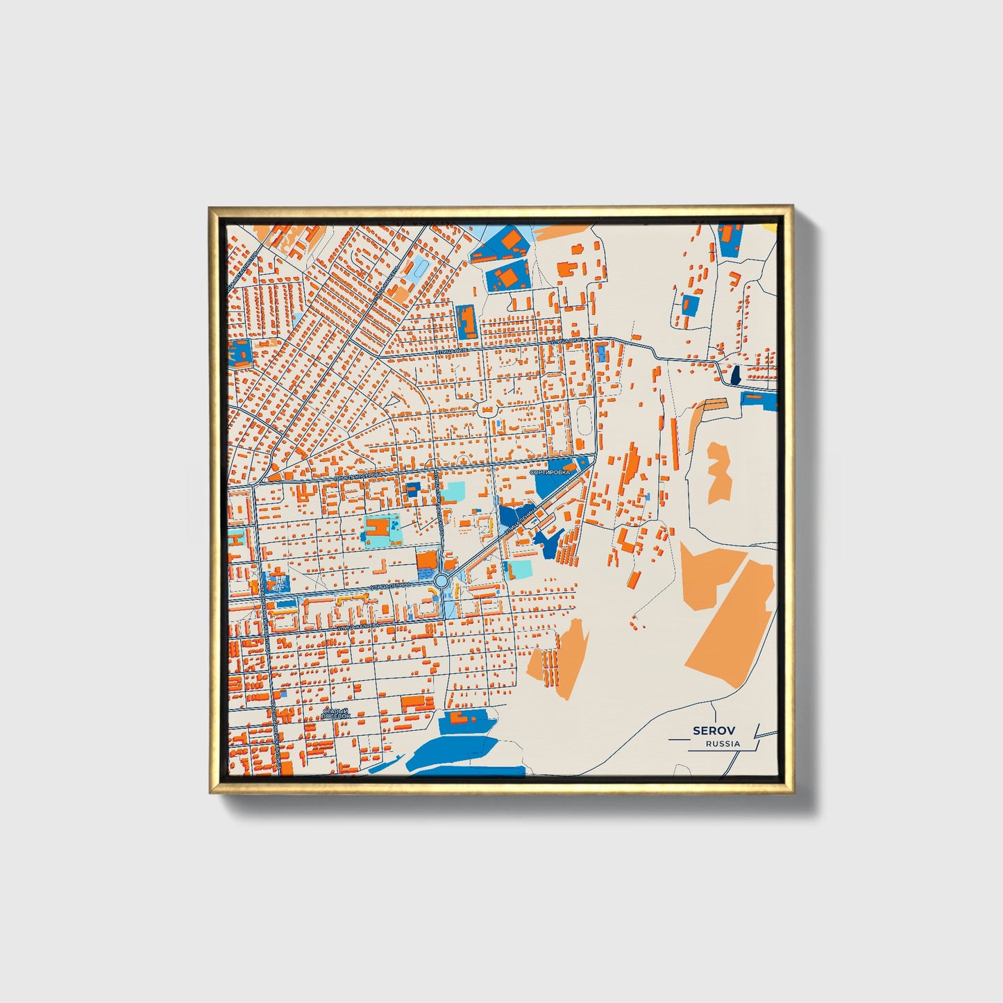 Серов Russia Colorful City Map Canvas Print • Gold Framed