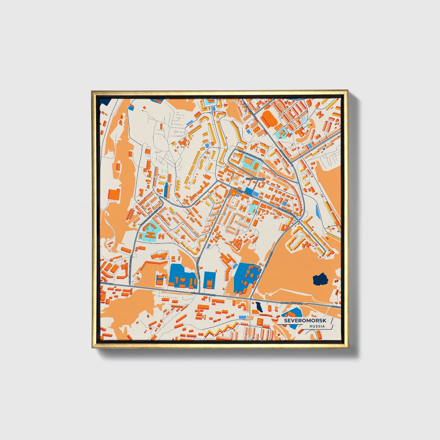 Североморск Russia Colorful City Map Canvas Print • Gold Framed