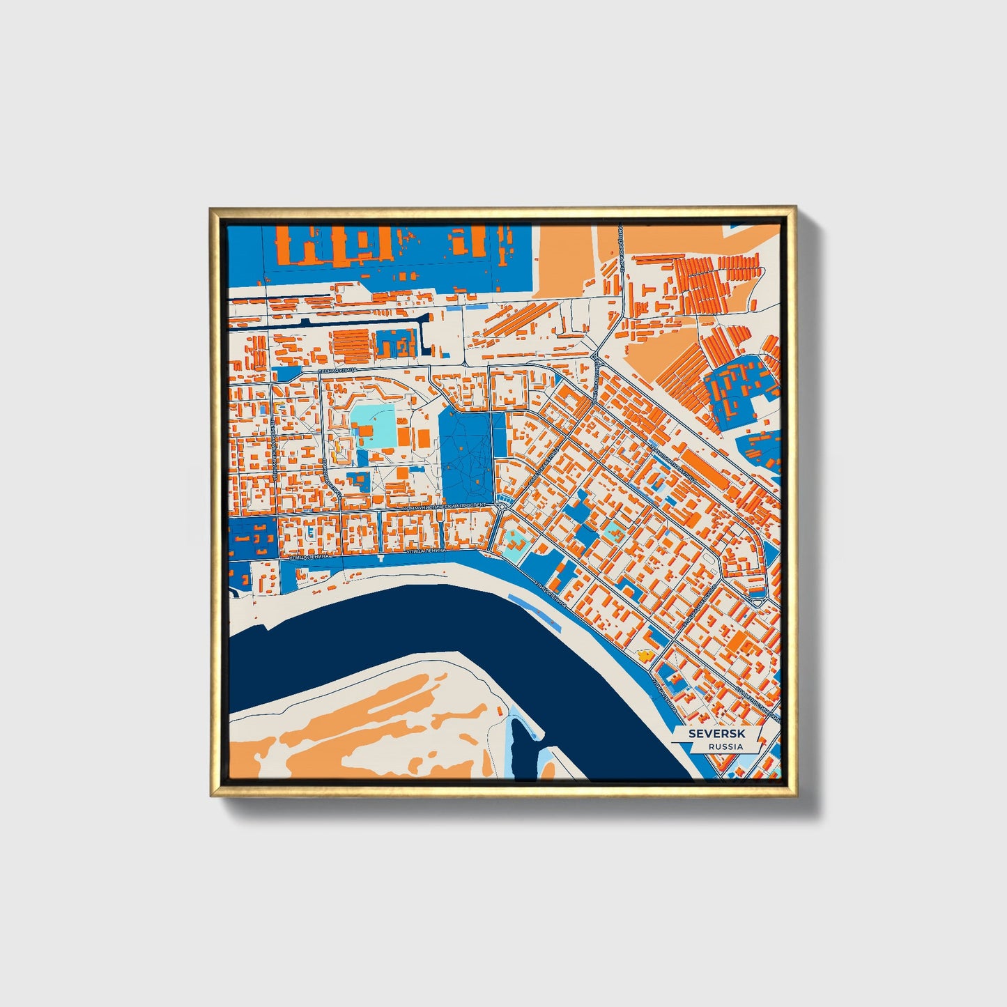 Северск Russia Colorful City Map Canvas Print • Gold Framed