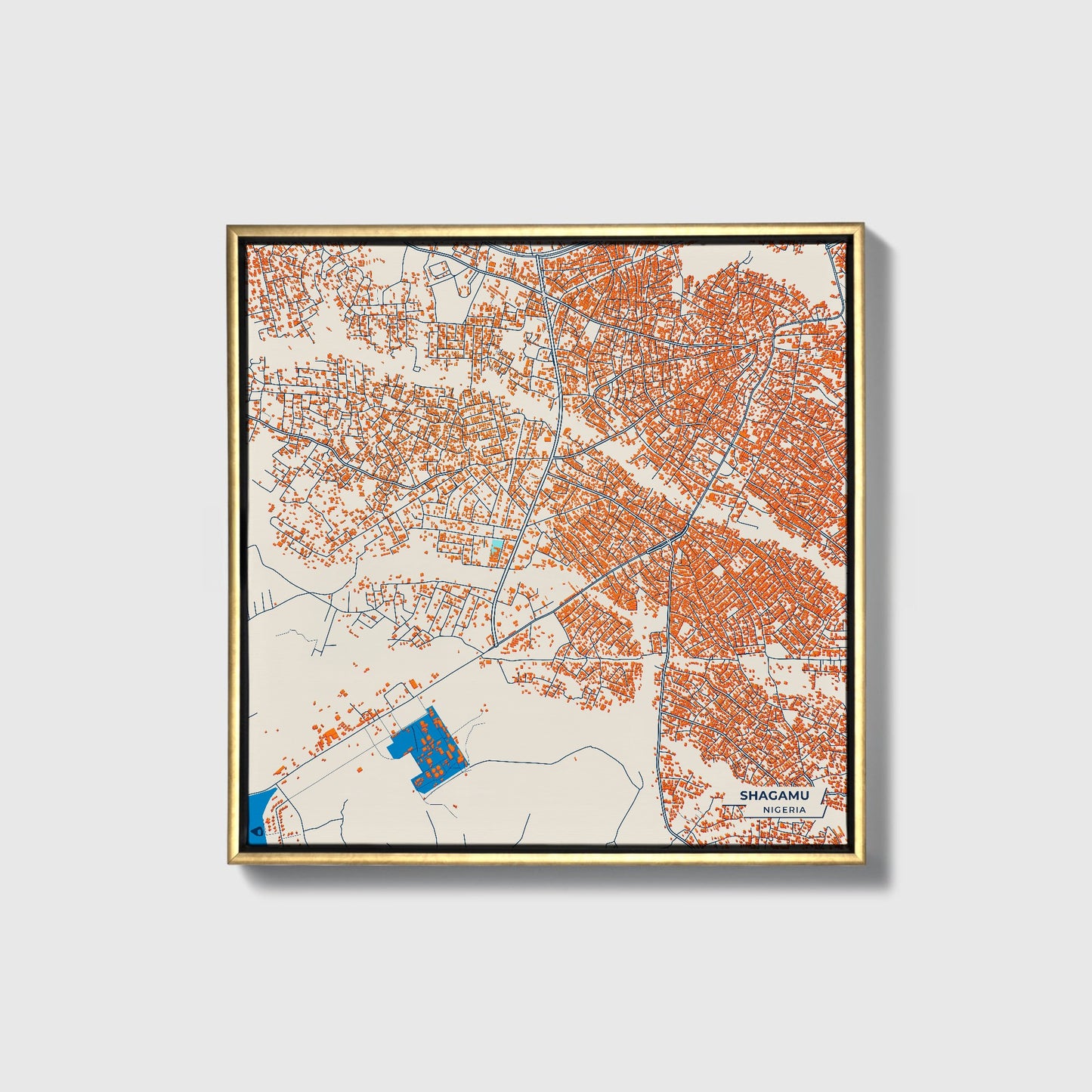 Shagamu Nigeria Colorful City Map Canvas Print • Gold Framed