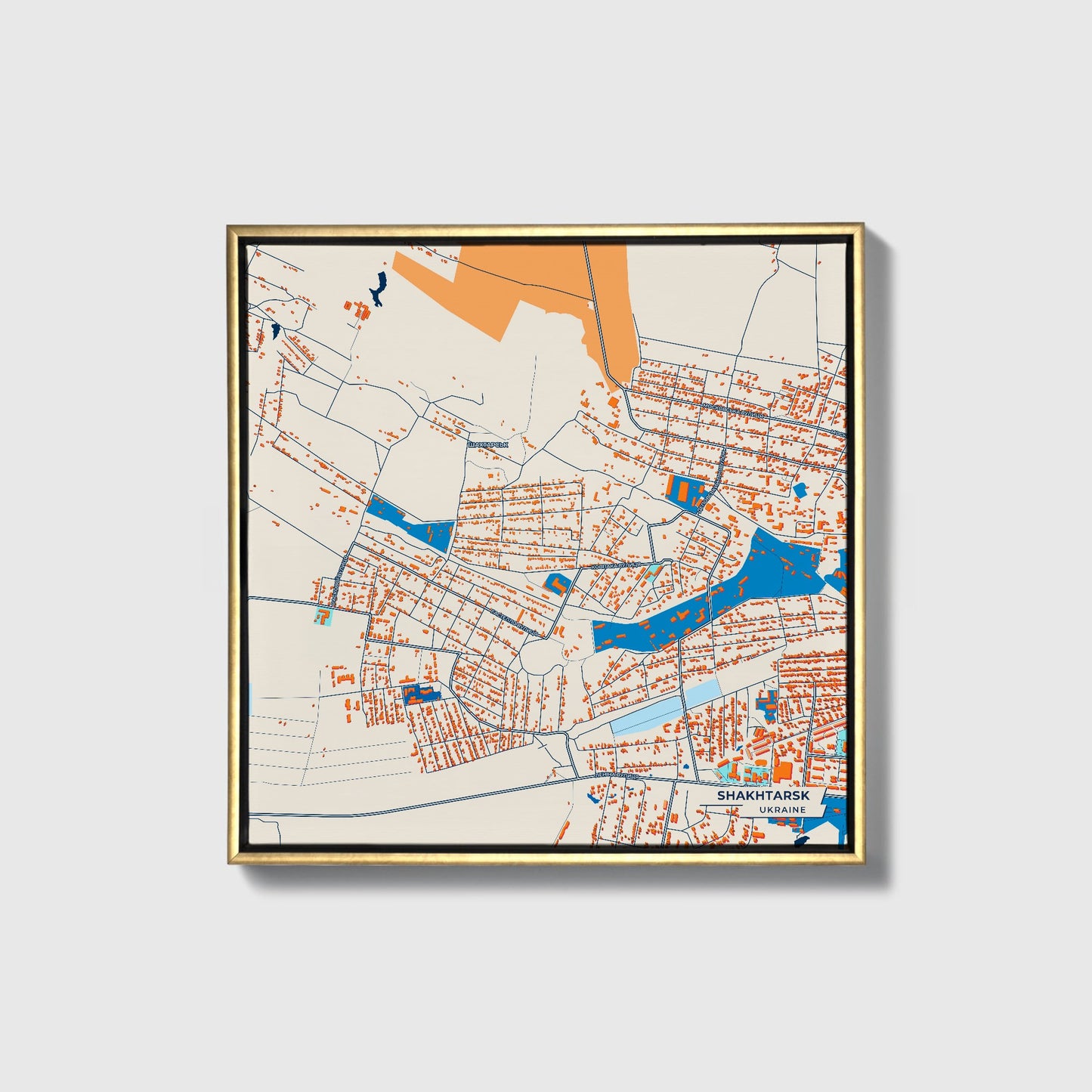 Шахтарск Ukraine Colorful City Map Canvas Print • Gold Framed