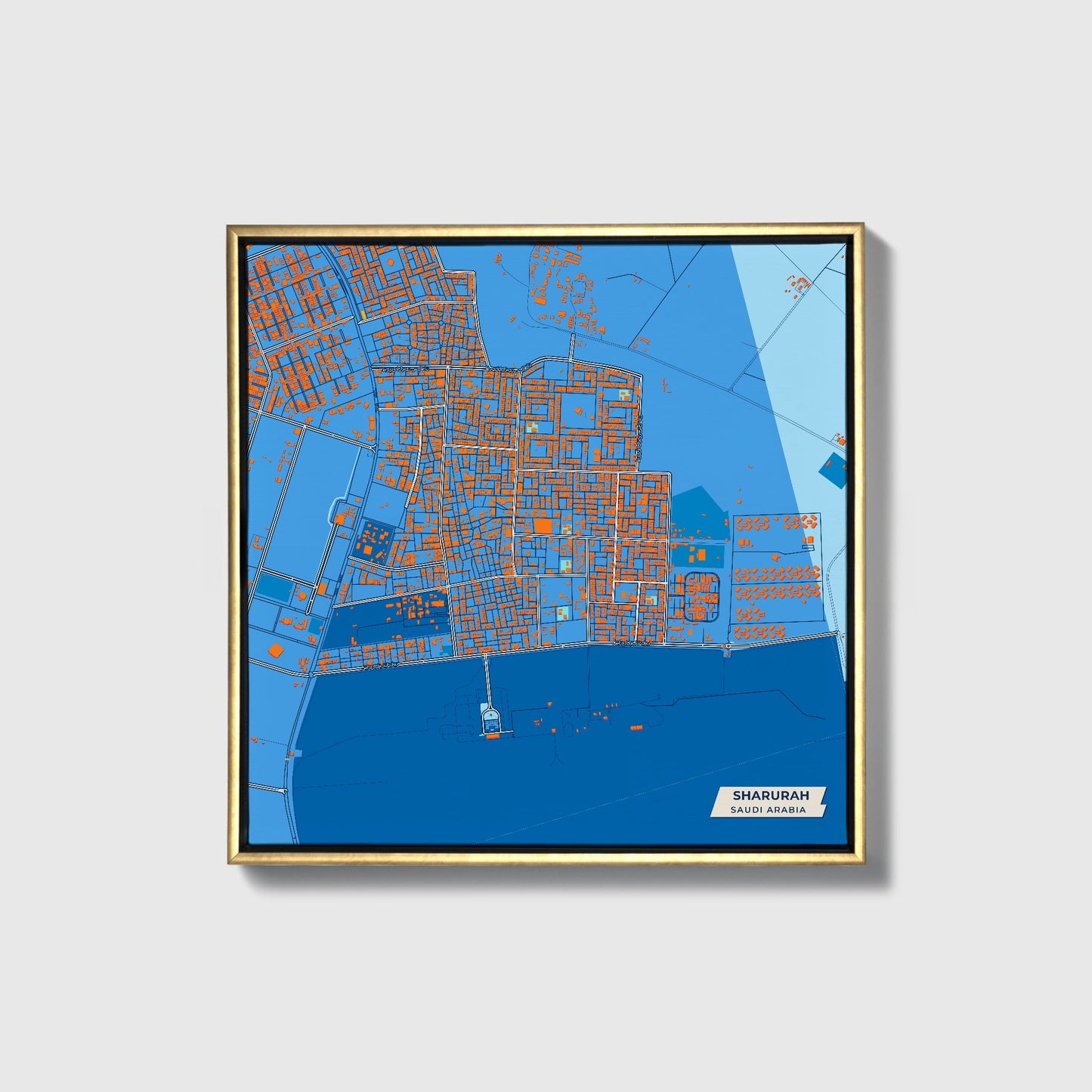 Sharurah Saudi Arabia Colorful City Map Canvas Print • Gold Framed