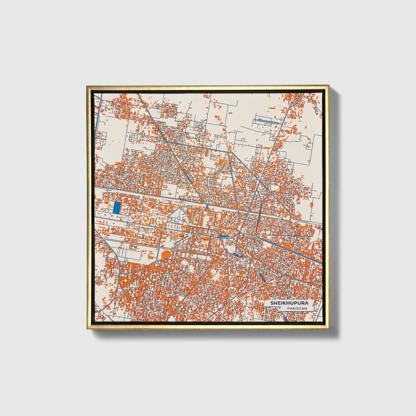 Sheikhupura Pakistan Colorful City Map Canvas Print • Gold Framed