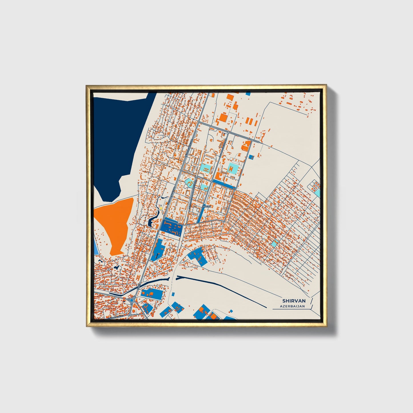 Shirvan Azerbaijan Colorful City Map Canvas Print • Gold Framed
