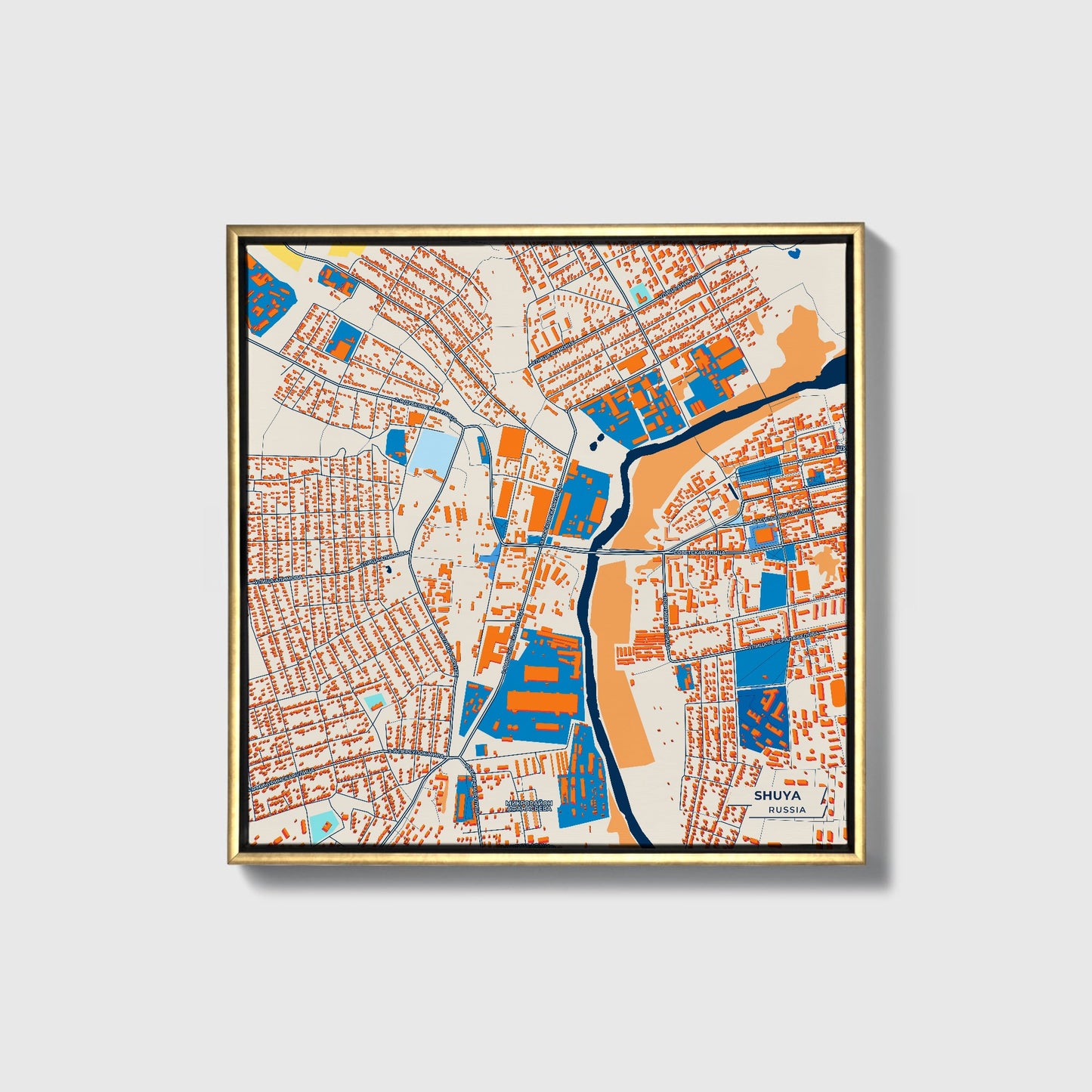 Шуя Russia Colorful City Map Canvas Print • Gold Framed