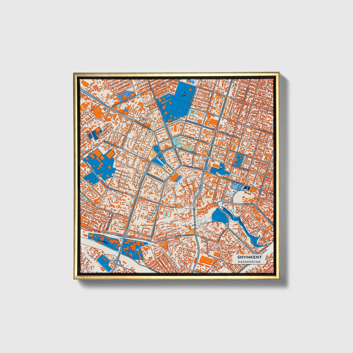 Shymkent Kazakhstan Colorful City Map Canvas Print • Gold Framed