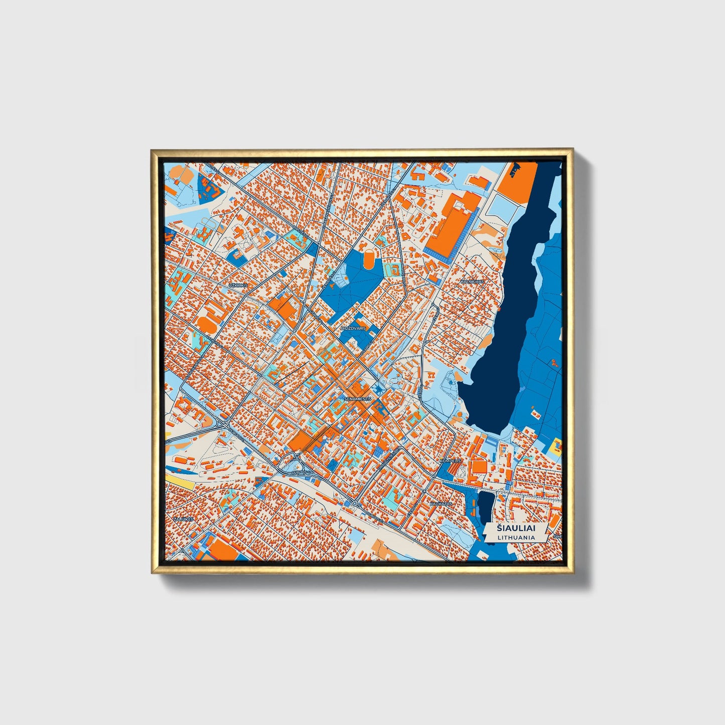 Šiauliai Lithuania Colorful City Map Canvas Print • Gold Framed