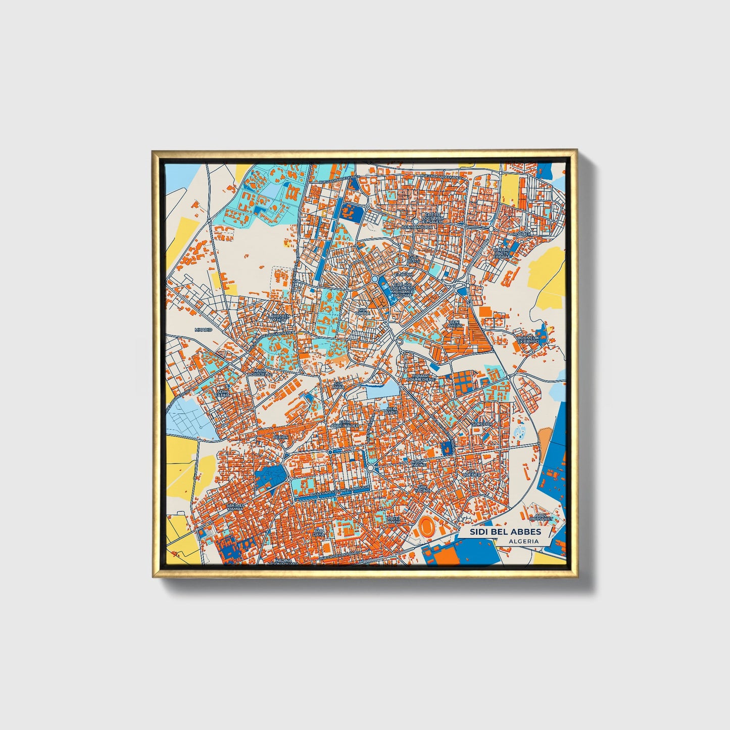 Sidi Bel Abbes Algeria Colorful City Map Canvas Print • Gold Framed