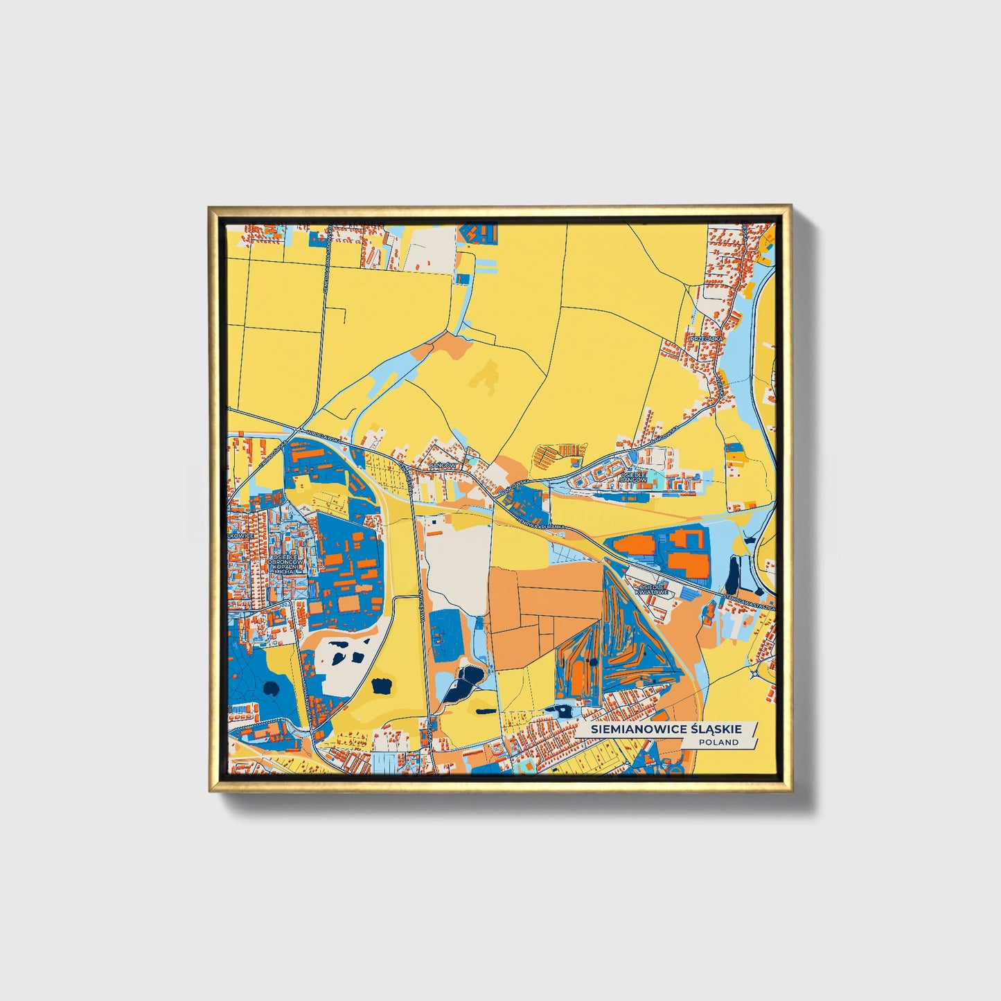 Siemianowice Śląskie Poland Colorful City Map Canvas Print • Gold Framed