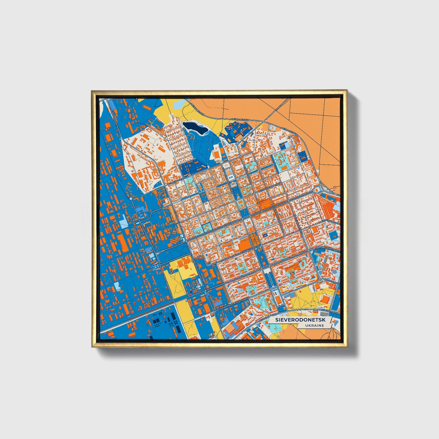 Сіверодонецьк Ukraine Colorful City Map Canvas Print • Gold Framed