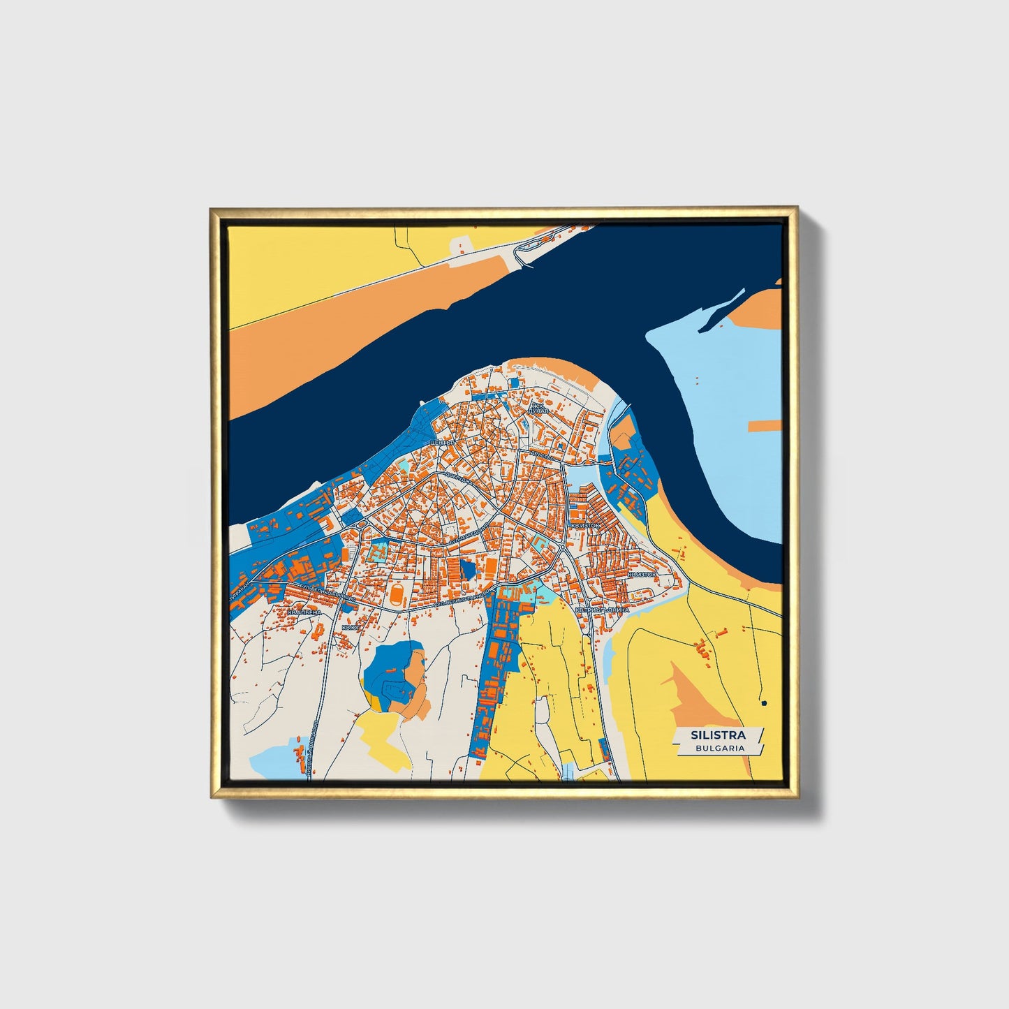Силистра Bulgaria Colorful City Map Canvas Print • Gold Framed
